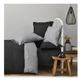 Karaca Home Basic %100 Pamuk Çift Taraflı Siyah Koyu Gri Çift Kişilik Nevresim Takımı