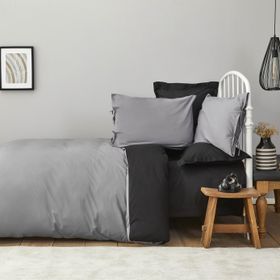 Karaca Home Basic %100 Pamuk Çift Taraflı Siyah Koyu Gri Çift Kişilik Nevresim Takımı