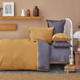 Karaca Home Basic %100 Pamuk Hardal Antrasit Çift Taraflı Çift Kişilik Nevresim Takımı