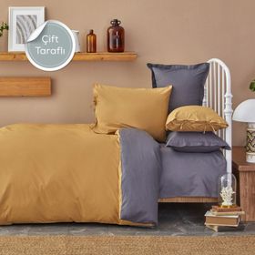 Karaca Home Basic %100 Pamuk Hardal Antrasit Çift Taraflı Çift Kişilik Nevresim Takımı