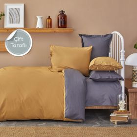 Karaca Home Basic %100 Pamuk Hardal Antrasit Çift Taraflı Çift Kişilik Nevresim Takımı