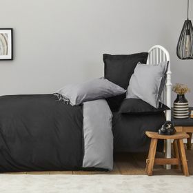 Karaca Home Basic %100 Pamuk Siyah Koyu Gri Çift Taraflı Tek Kişilik Nevresim Takımı