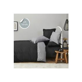 Karaca Home Basic %100 Pamuk Siyah Koyu Gri Çift Taraflı Tek Kişilik Nevresim Takımı