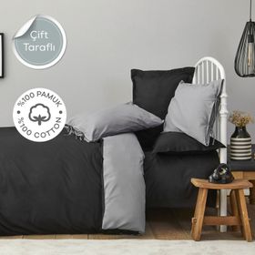Karaca Home Basic %100 Pamuk Siyah Koyu Gri Çift Taraflı Tek Kişilik Nevresim Takımı