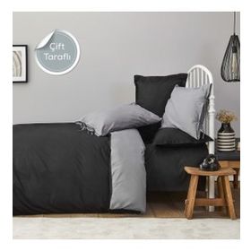 Karaca Home Basic %100 Pamuk Siyah Koyu Gri Çift Taraflı Tek Kişilik Nevresim Takımı