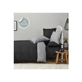 Karaca Home Basic %100 Pamuk Siyah Koyu Gri Çift Taraflı Tek Kişilik Nevresim Takımı