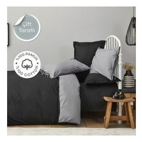 Karaca Home Basic %100 Pamuk Siyah Koyu Gri Çift Taraflı Tek Kişilik Nevresim Takımı