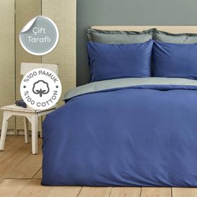 Karaca Home Basic Gri Indigo Çift Taraflı Çift Kişilik Nevresim Takımı