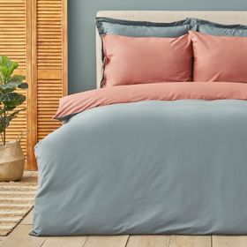 Karaca Home Basic Terecota %100 Pamuk Petrol Çift Taraflı Çift Kişilik Nevresim Takımı