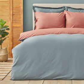 Karaca Home Basic Terecota %100 Pamuk Petrol Çift Taraflı Çift Kişilik Nevresim Takımı