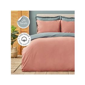Karaca Home Basic Terecota %100 Pamuk Petrol Çift Taraflı Çift Kişilik Nevresim Takımı