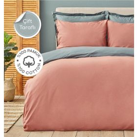 Karaca Home Basic Terecota %100 Pamuk Petrol Çift Taraflı Çift Kişilik Nevresim Takımı