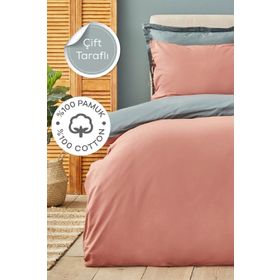 Karaca Home Basic Terecota %100 Pamuk Petrol Çift Taraflı Çift Kişilik Nevresim Takımı