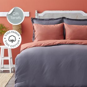 Karaca Home Basic Terecota Antrasit Çift Taraflı Çift Kişilik Nevresim Takımı