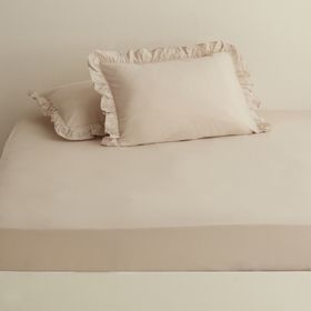 Karaca Home Bej Basic %100 Pamuk Çift Kişilik Düz Çarşaf