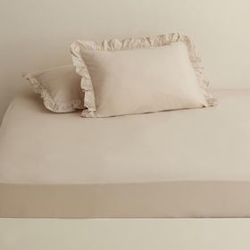 Karaca Home Bej Basic %100 Pamuk Çift Kişilik Düz Çarşaf