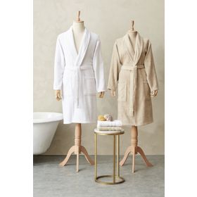 Karaca Home Carli Offwhite Bej 4 Parça Bornoz/Baş Havlusu Aile Banyo Seti