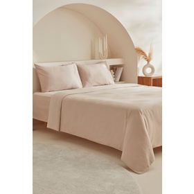 Karaca Home Charm Sion %100 Pamuk Bej Jakarlı Saten King Size Nevresim Takımı