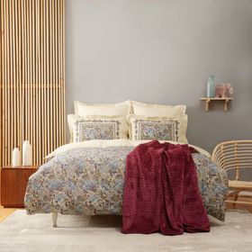 Karaca Home Cottage 200x220 cm Desenli Bordo Çift Kişilik Battaniyeli Set