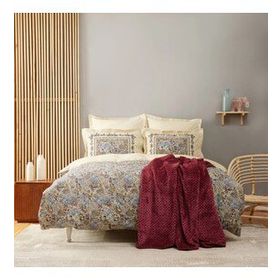 Karaca Home Cottage 200x220 cm Desenli Bordo Çift Kişilik Battaniyeli Set