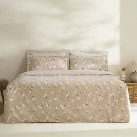 Karaca Home Daisy %100 Pamuk Bej Çift Kişilik Nevresim Takımı