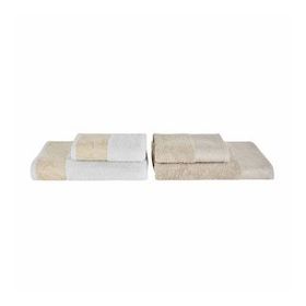 Karaca Home Edna 4 Parça Off White Bej Banyo Baş Havlusu Hamam Seti