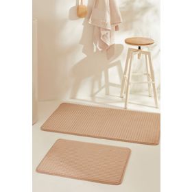 Karaca Home Ekose Embos Kahverengi 2'li Banyo Paspası