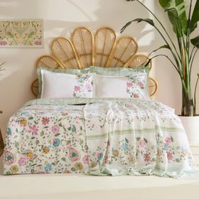 Karaca Home Elara Pembe %100 Pamuk Çift Kişilik Nevresim+Pike Takımı