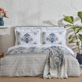 Karaca Home Elenora Mavi %100 Pamuk Çift Kişilik Pike Hediyeli Nevresim Takımı
