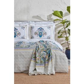 Karaca Home Elenora Mavi %100 Pamuk Çift Kişilik Pike Hediyeli Nevresim Takımı