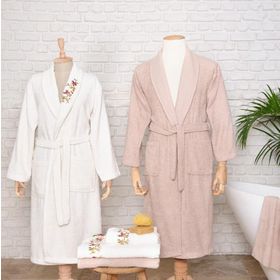Karaca Home Flora Nakışlı 6 Parça Beyaz Bej Bornoz Banyo Yüz Havlusu