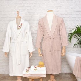 Karaca Home Flora Nakışlı 6 Parça Beyaz Bej Bornoz Banyo Yüz Havlusu