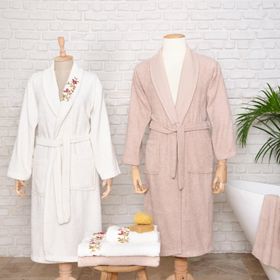 Karaca Home Flora Nakışlı 6 Parça Beyaz Bej Bornoz Banyo Yüz Havlusu