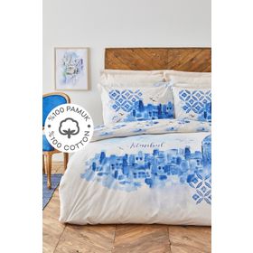 Karaca Home Galata Pamuk Mavi Çift Kişilik Nevresim Takımı