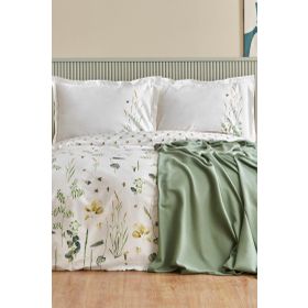 Karaca Home Herbal Beyaz %100 Pamuk Çift Kişilik Nevresim+Pike Set
