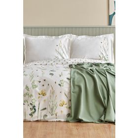 Karaca Home Herbal Beyaz %100 Pamuk Çift Kişilik Nevresim+Pike Set