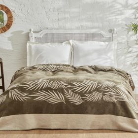 Karaca Home Leaf Çift Kişilik Haki Pamuk Battaniye