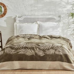 Karaca Home Leaf Çift Kişilik Haki Pamuk Battaniye
