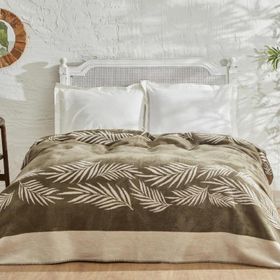 Karaca Home Leaf Çift Kişilik Haki Pamuk Battaniye