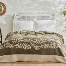 Karaca Home Leaf Çift Kişilik Haki Pamuk Battaniye