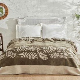 Karaca Home Leaf Çift Kişilik Haki Pamuk Battaniye