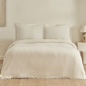 Karaca Home Minel Çift Kişilik Bej Pike Yatak Örtüsü Seti