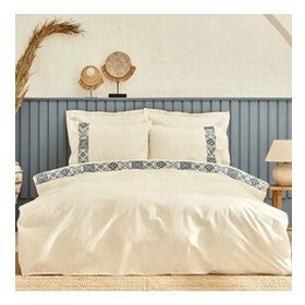 Karaca Home Mosaic %100 Pamuk Çift Kişilik Nakışlı Beyaz Nevresim Takımı