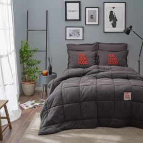 Karaca Home Motto Cotton Comfort Çift Kişilik Antrasit Uyku Seti