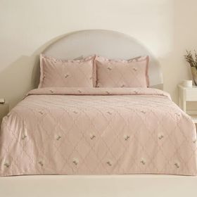 Karaca Home Myra Pudra Çift Kişilik Çiçekli Yatak Örtüsü