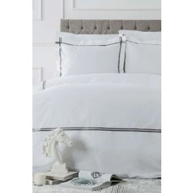Karaca Home Percale White Collection Valse Saten Şeritli Gri Çift Kişilik Nevresim Takımı