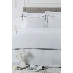 Karaca Home Percale White Collection Valse Saten Şeritli Gri Çift Kişilik Nevresim Takımı