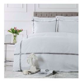 Karaca Home Percale White Collection Valse Saten Şeritli Gri Çift Kişilik Nevresim Takımı