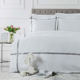 Karaca Home Percale White Collection Valse Saten Şeritli Gri Çift Kişilik Nevresim Takımı
