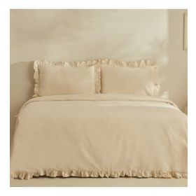 Karaca Home Pure Ruffle %100 Pamuk Açık Bej Çift Kişilik Nevresim Takımı